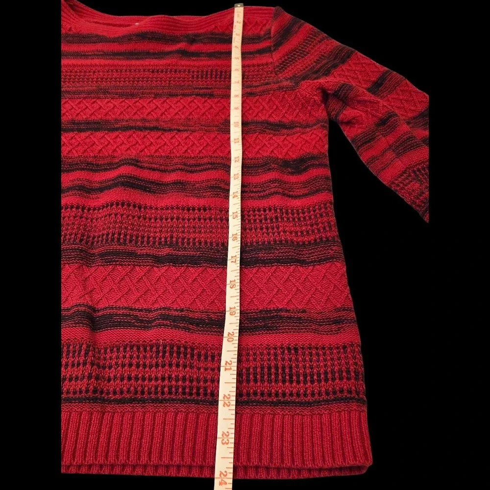 Karen Scott Medium Cotton Acrylic Boatneck Sweater Red Black Stripes‎